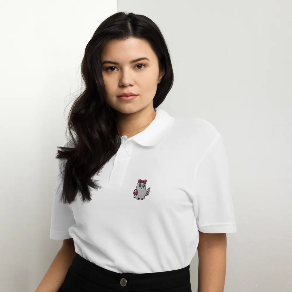 Cute Ghost Embroidered Relaxed Fit Cotton Polo Shirt product image (8)
