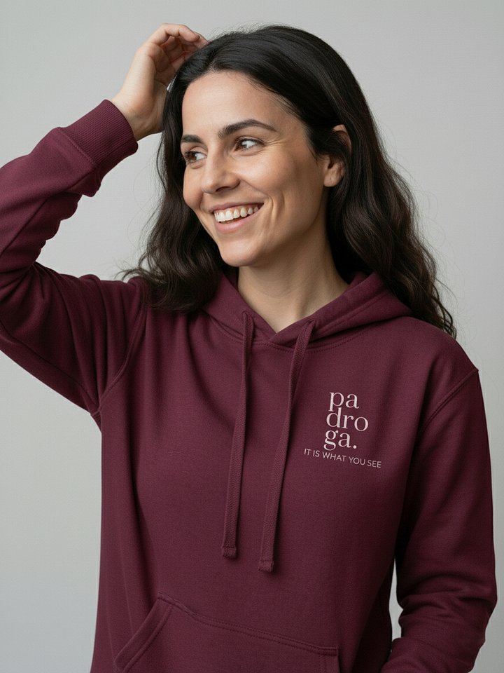 padroga. maroon hoodie vertical logo product image (1)