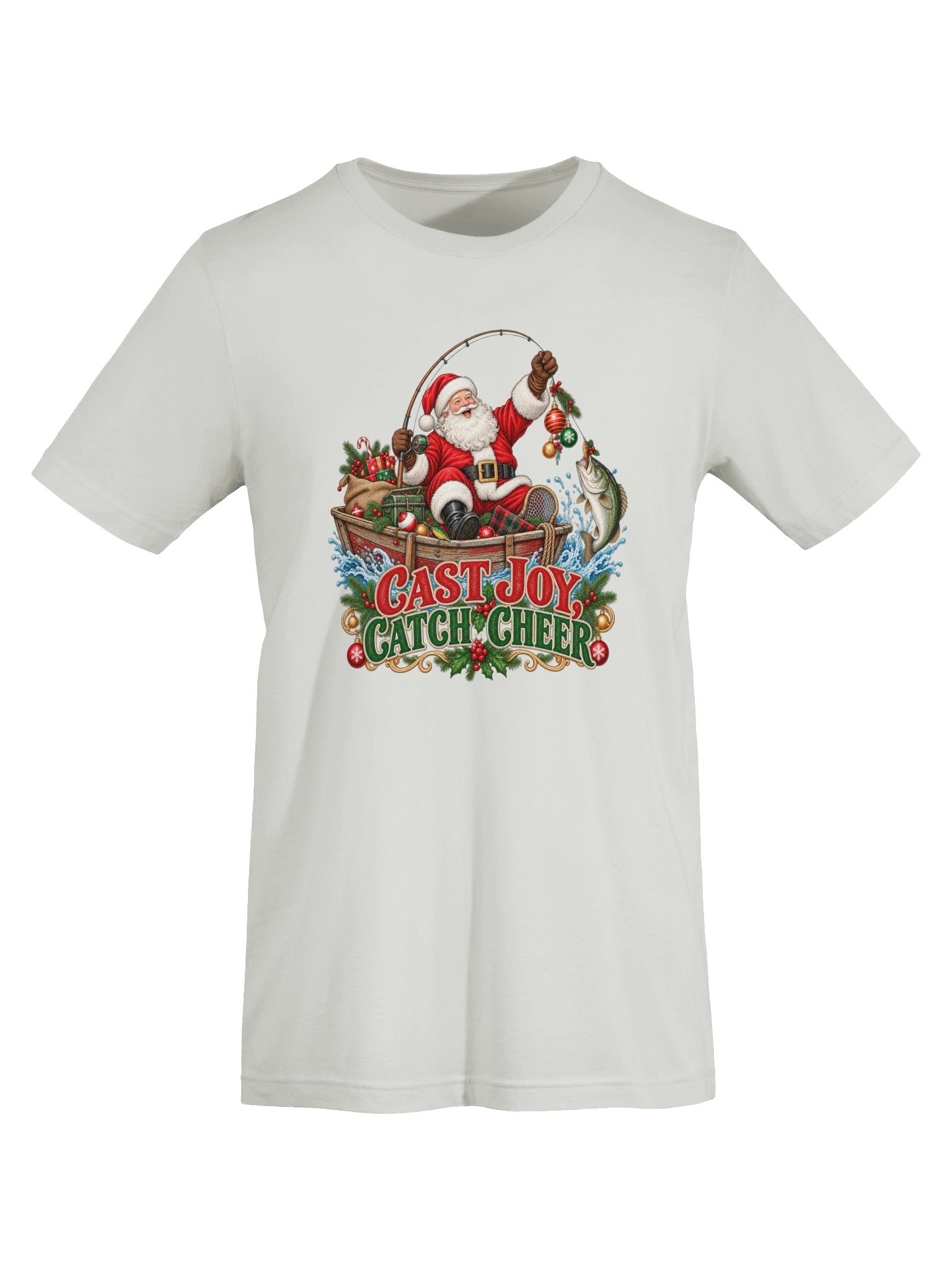 Cast Joy, Catch Cheer Christmas Fishing T-Shirt | Santa Fishing Holiday Tee product image (30)