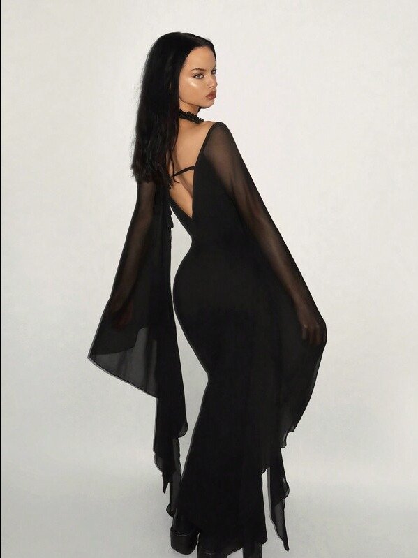 ADLEST ICON Y2k Women Elegant Fitting Long Sleeve Mesh Exaggerated Batwing Sleeve Bodycon Dress Witchy Clothes product image (5)