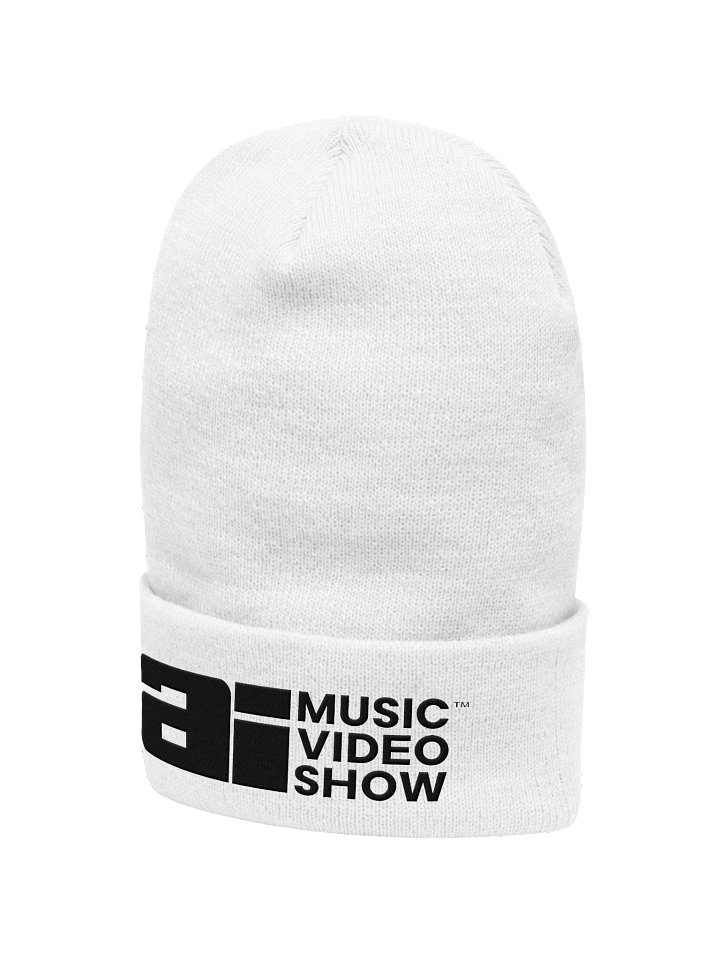 The AI Music Video Show Cuffed White Beanie product image (2)