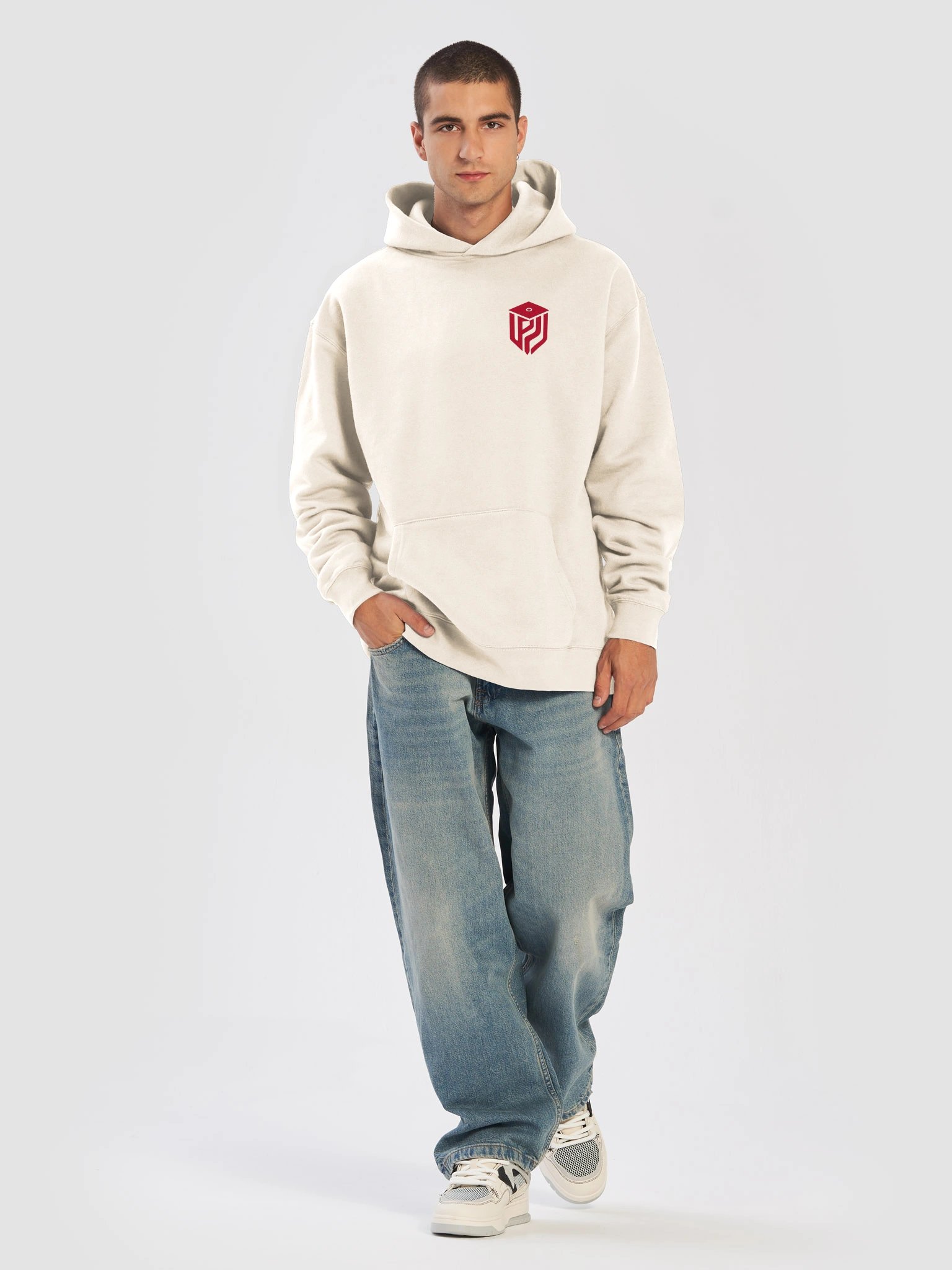 PB&G Minimal Red Emblem Relaxed Hoodie product image (1)