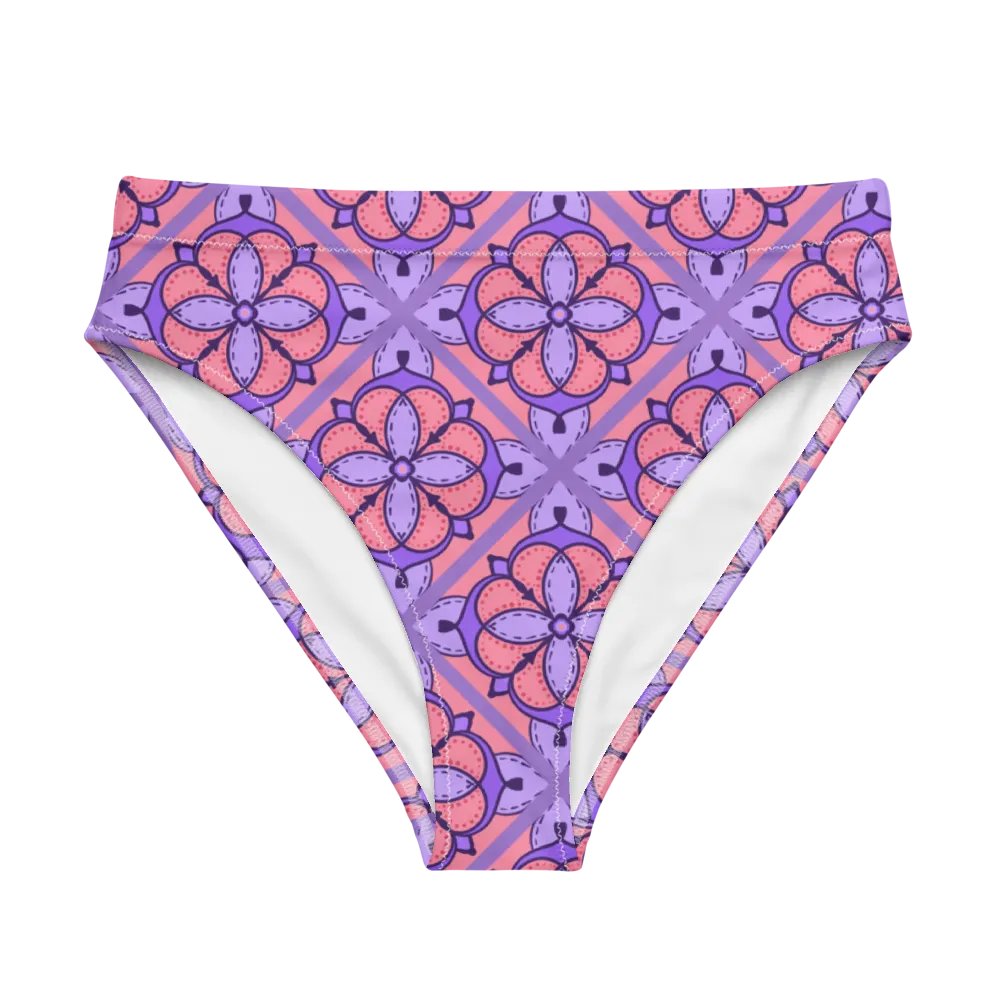 Peach and Lilac Symmetry Pattern High Waisted Bikini Bottom product image (6)