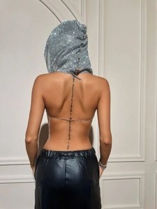 Silver Hooded Rhinestone Chainmail Top product image (3)