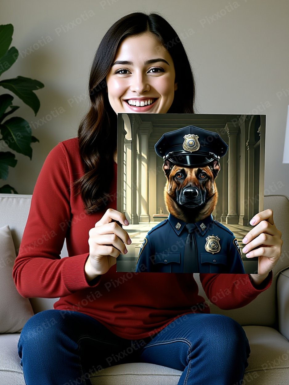 Custom Pet Portrait in Police Uniform | Digital Download | Pet Photo with Police Cap & Silver Badge | Funny Police Pet Art Gift product image (4)