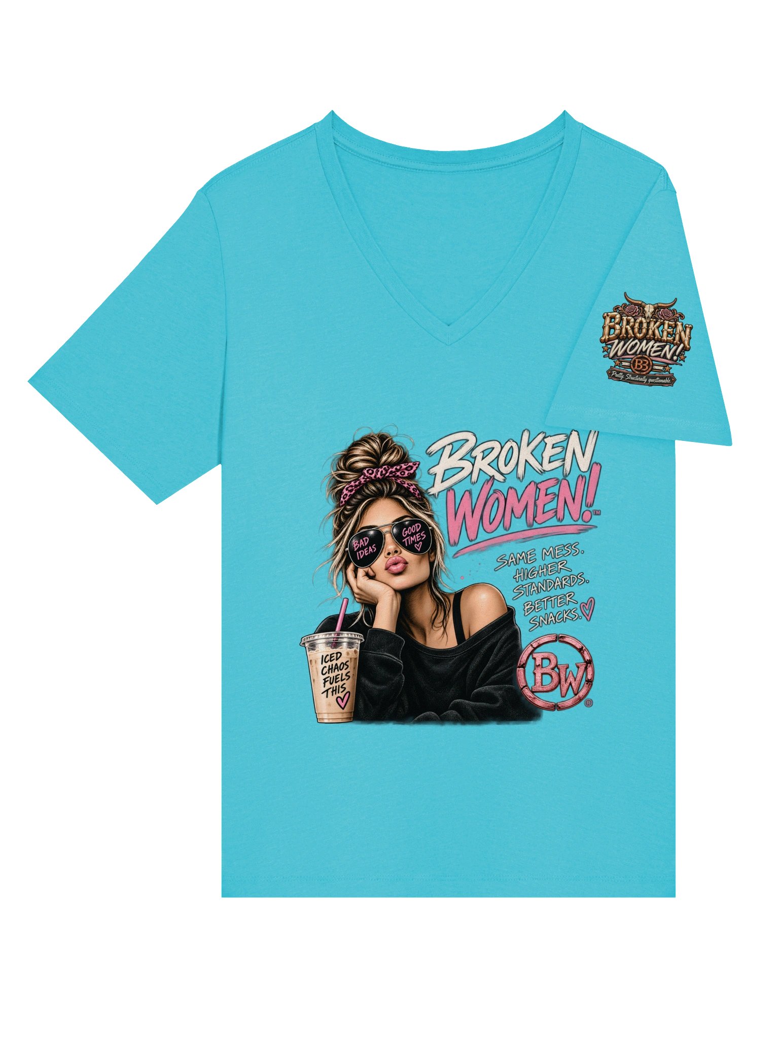 Funny Women's V-Neck Shirt — Same Mess, Higher Standards, Better Snacks | Broken Women!™ product image (5)