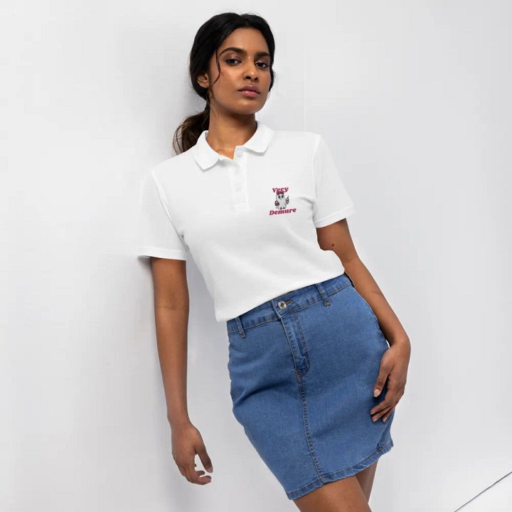 Very Demure Cute Ghost Embroidered Semi-Fitted Women's Cotton Polo Shirt product image (2)