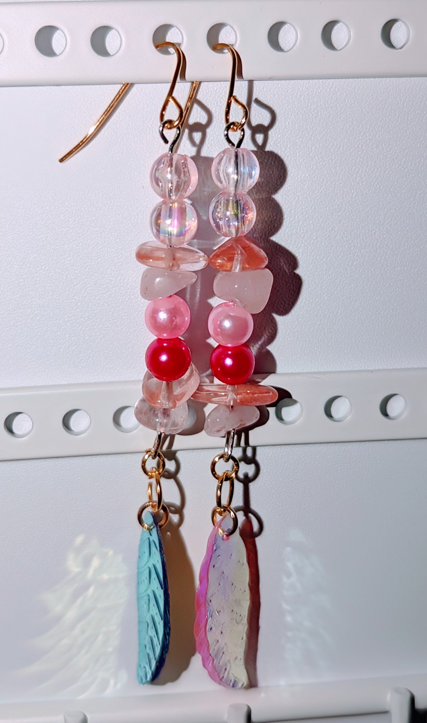 Rose Quartz Feather Earrings! product image (1)