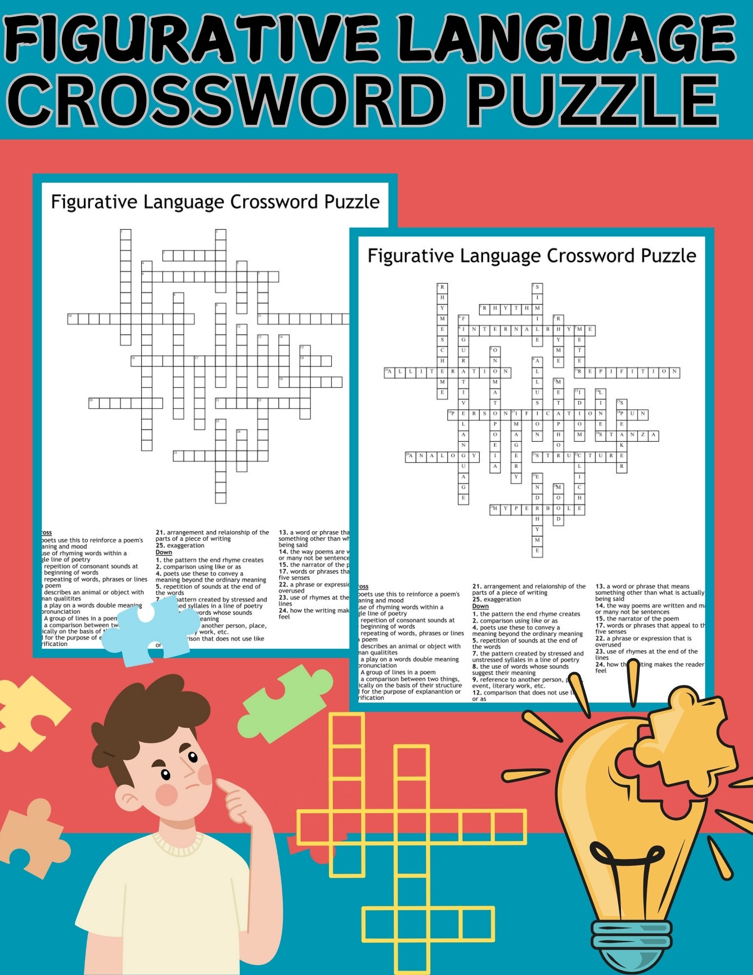 Figurative Language Crossword Puzzle Worksheet product image (1)