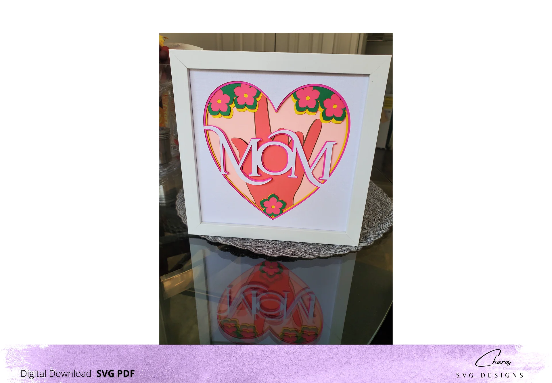 3D I Love You Mom SVG in ASL Layered Shadow Box Design product image (3)