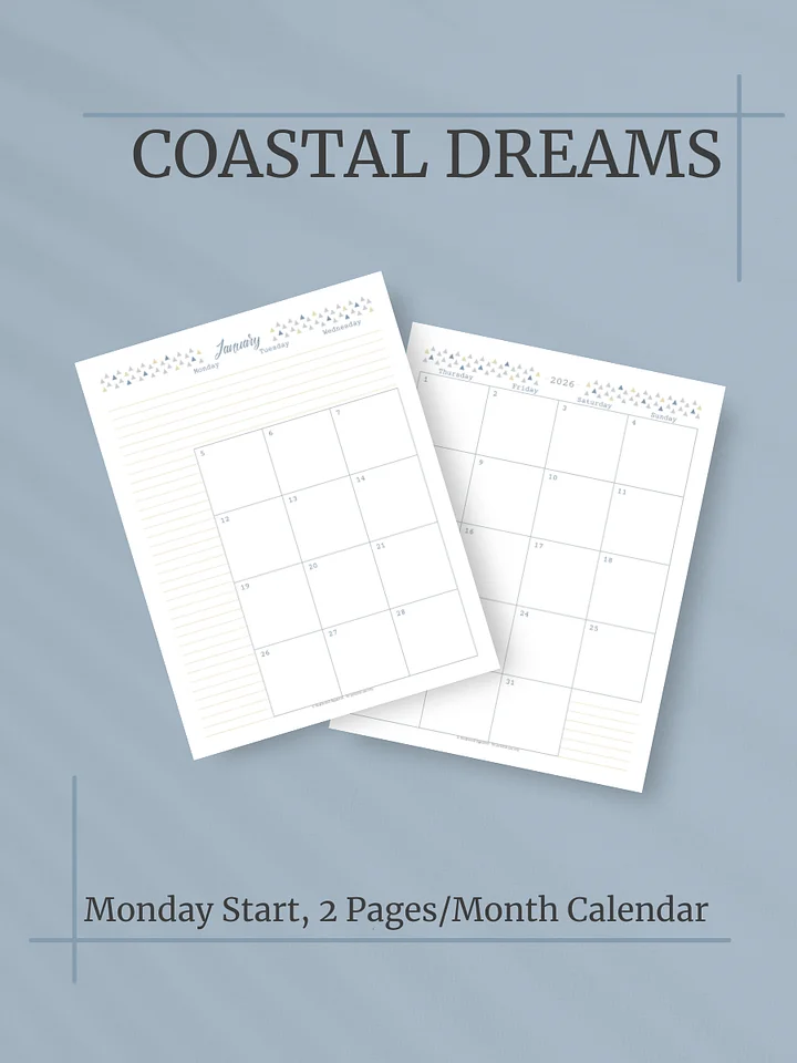 Coastal Dreams 2026 Calendar - 2 Pages per Month, Monday Start, Letter Size product image (1)