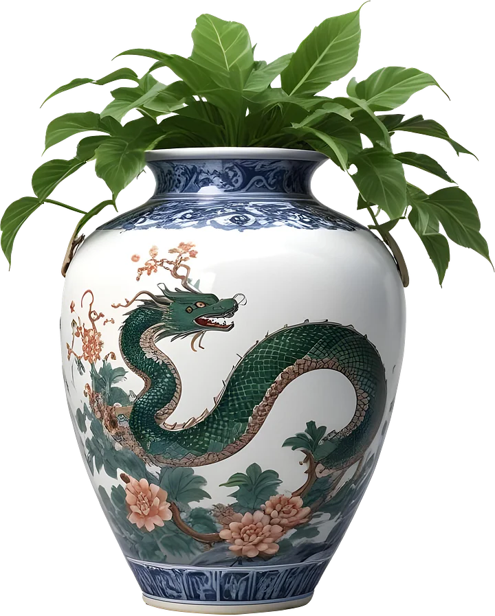 Chinese Art – Green Dragon Vase Illustration for Creative Projects PNG product image (1)