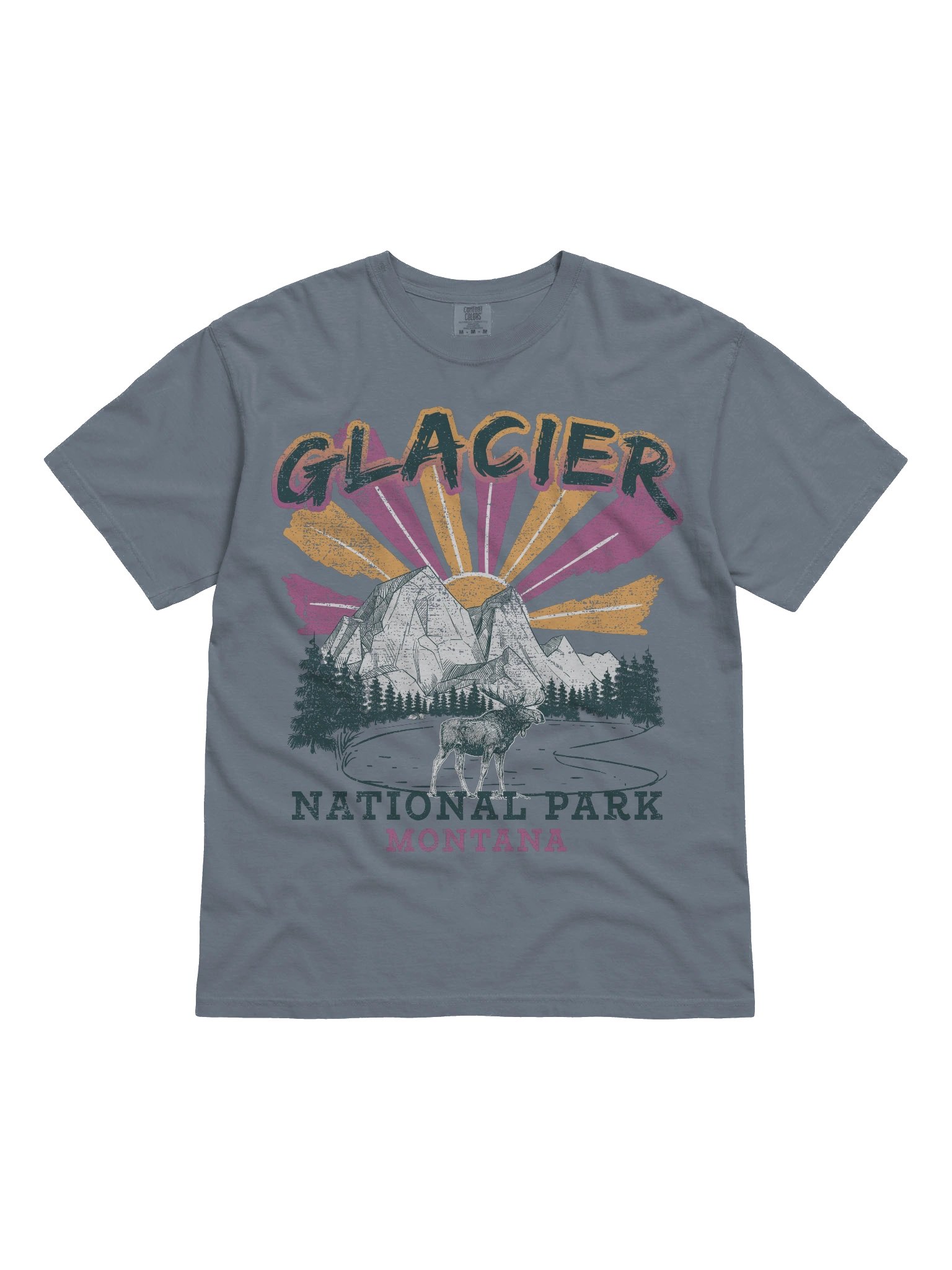 Glacier National Park Montana Shirt – Vintage Sunset Mountain Moose Retro Travel Tee product image (4)