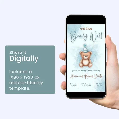 We Can Bearly Wait Baby Shower Invitation | Bear Theme | Editable Canva Template | Instant Download | DIY Baby Shower Invite product image (2)