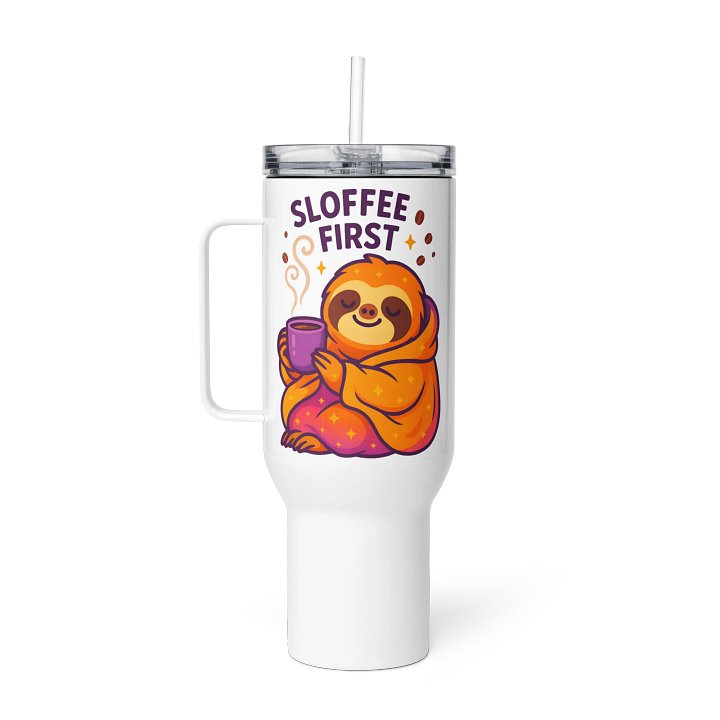 Sloffee First – Funny Sloth Travel Mug with Straw & Handle (40 oz) | Sloths Having Snacks Collection product image (2)