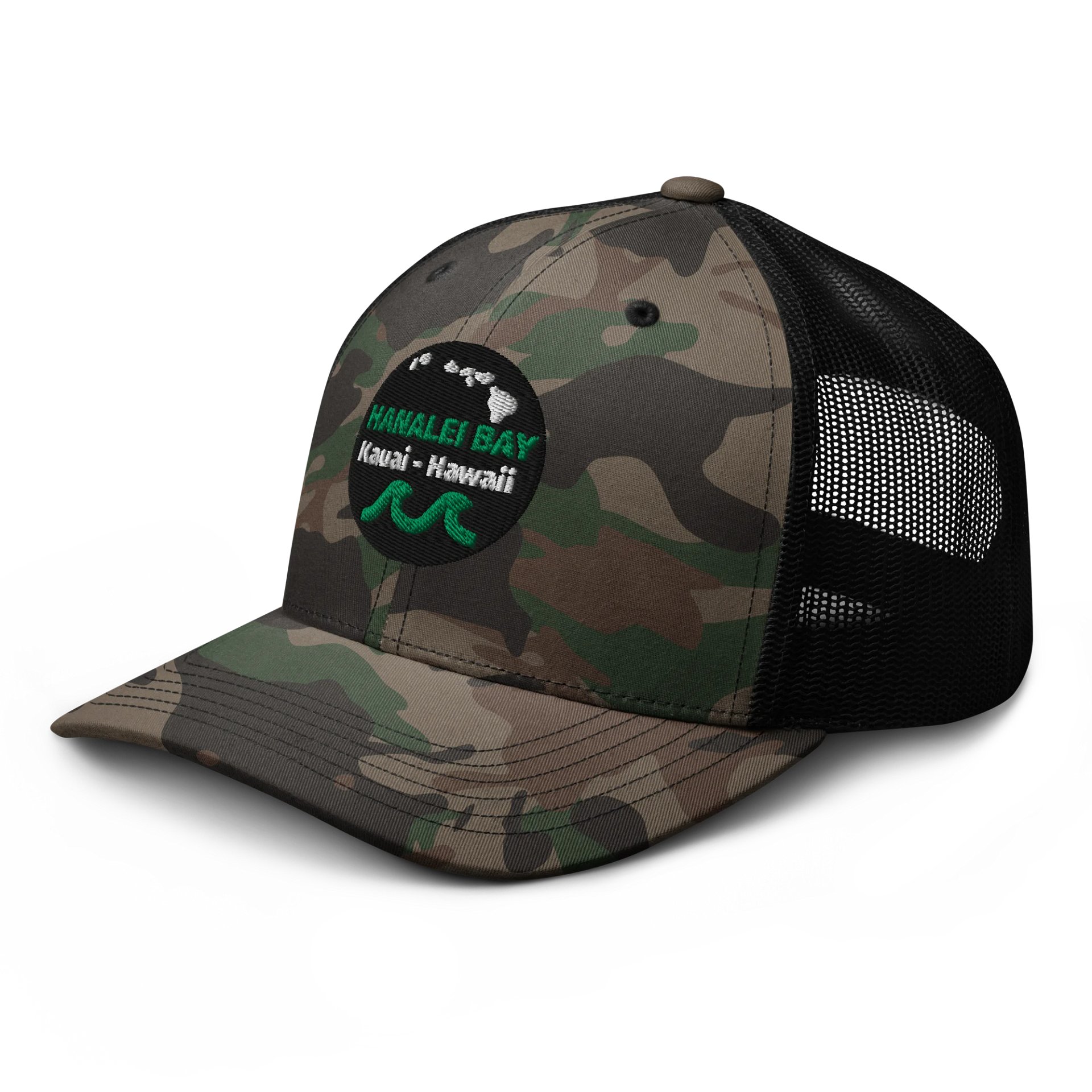 Hanalei Bay, Kauai - Green Logo Camo Trucker Hat product image (6)