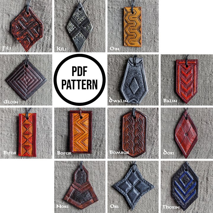 Leather Pendant PDF Pattern Pack - Dwarf Pendants inspired by The Hobbit product image (1)