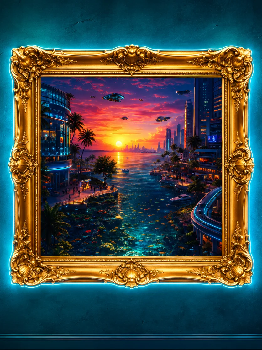 Neon Sunset City 2077 | Blade Runner Tropical Futuristic Wall Art product image (1)