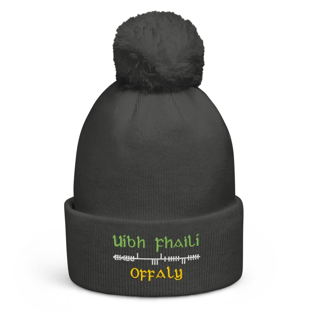 Offaly/Uíbh Fhailí Orthodox style Ogham embroidered Pom-Pom Beanie product image (4)