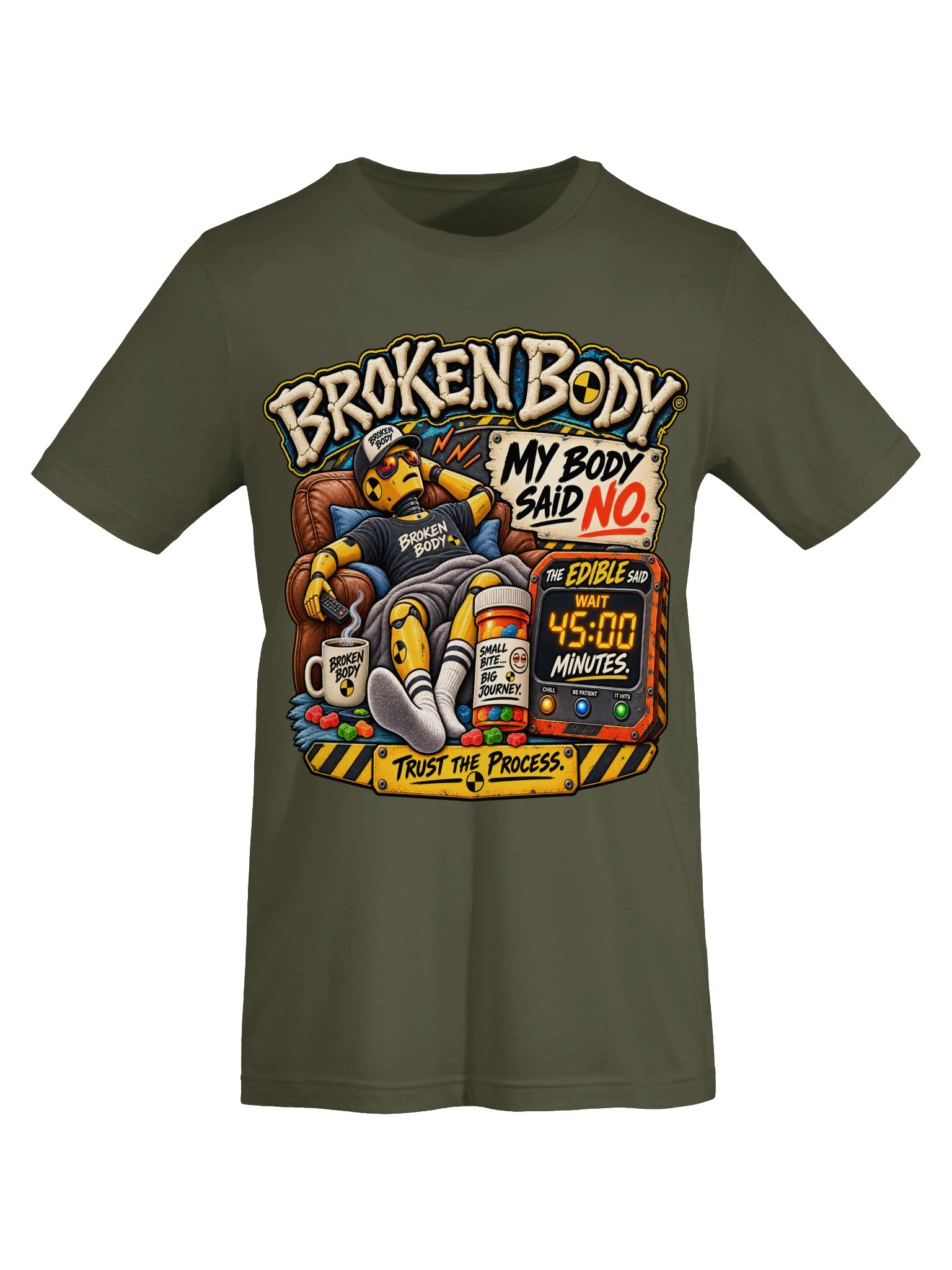 Funny Edible THC Shirt — My Body Said No, The Edible Said Wait 45 Minutes | Flat Out Broken™ product image (6)