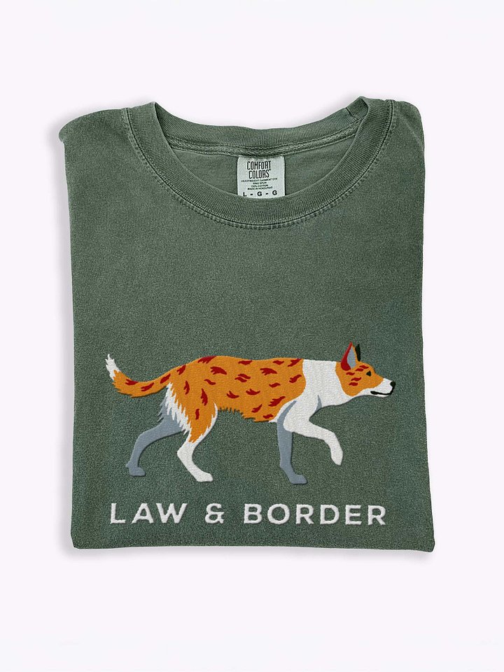 Law and Border T-Shirt(Embroidered) of a Smooth-Coated Border Collie(Red Merle) product image (1)