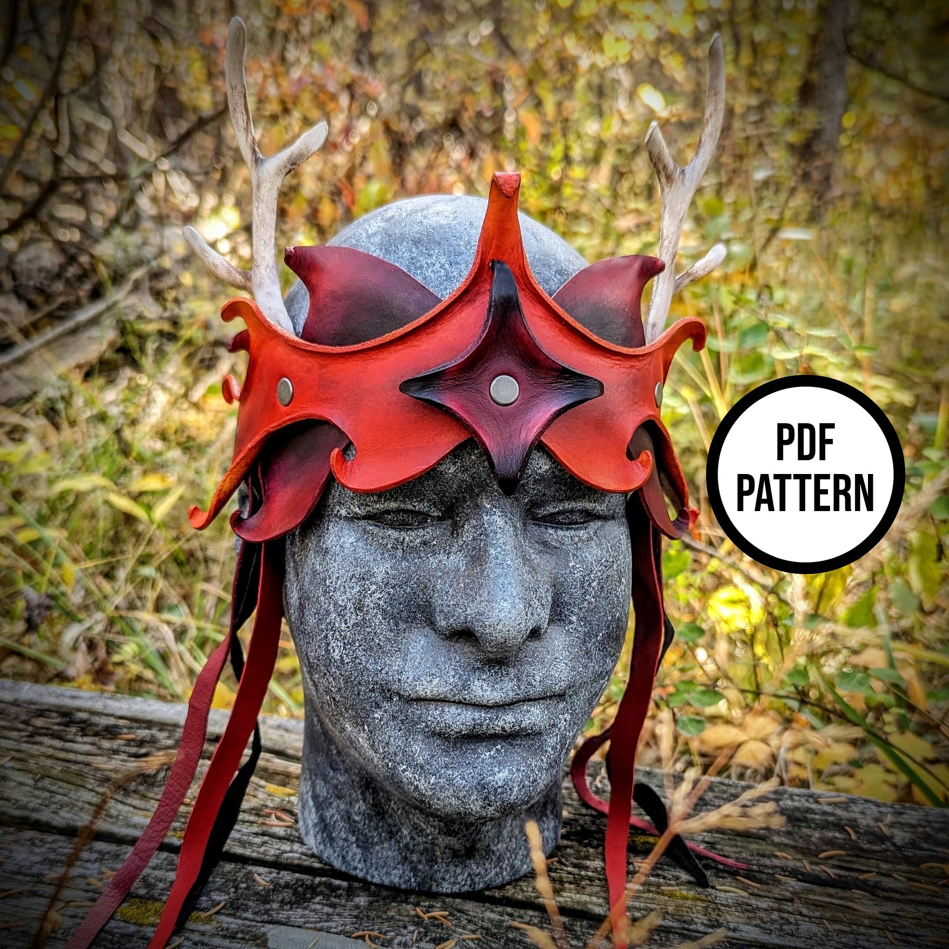 Woodland Crown, Headpiece with Antlers - PDF Pattern for Leather product image (3)