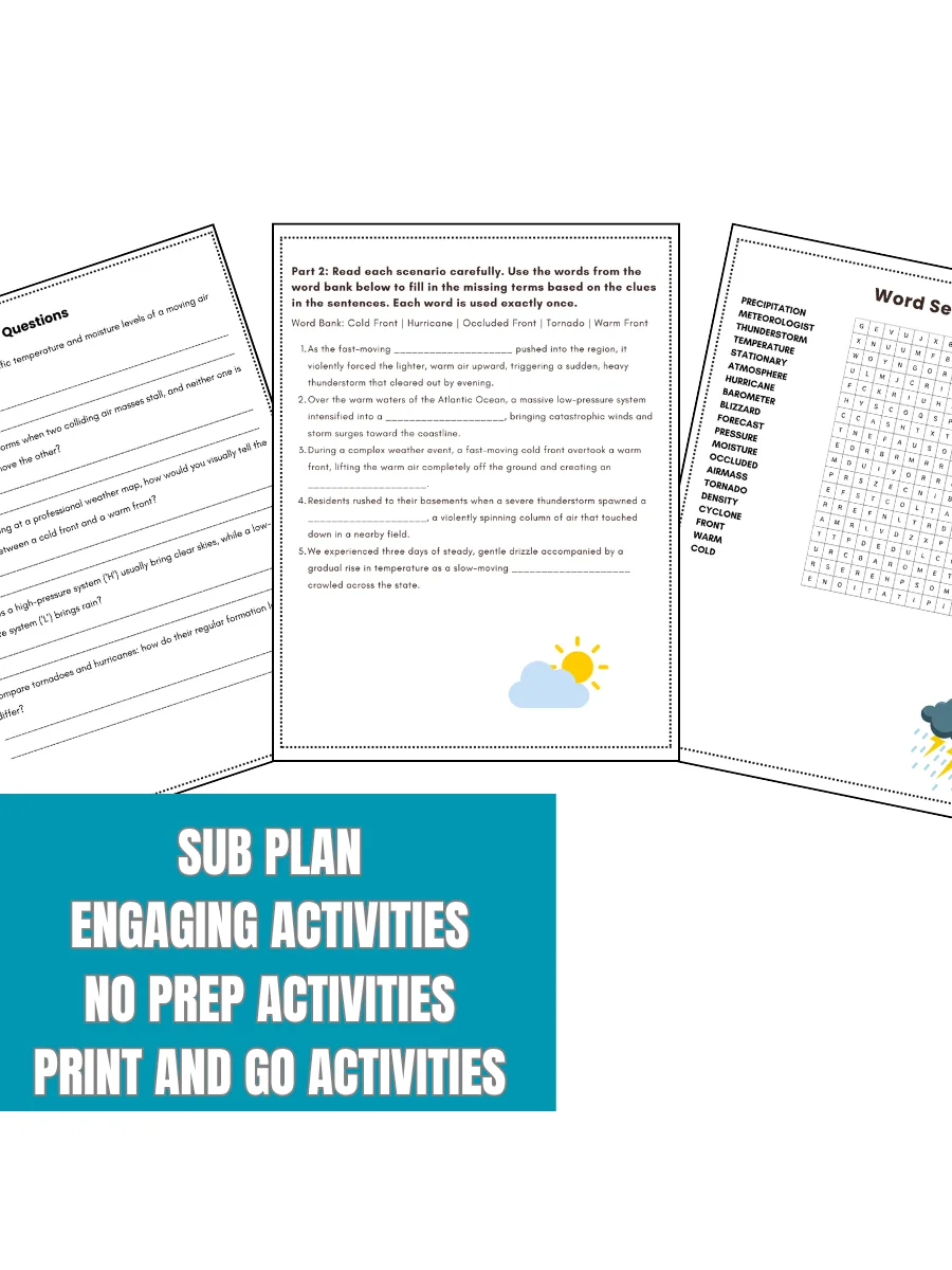 Weather Patterns Sub Plan Independent Work Middle School 6th 7th 8th Grade product image (2)