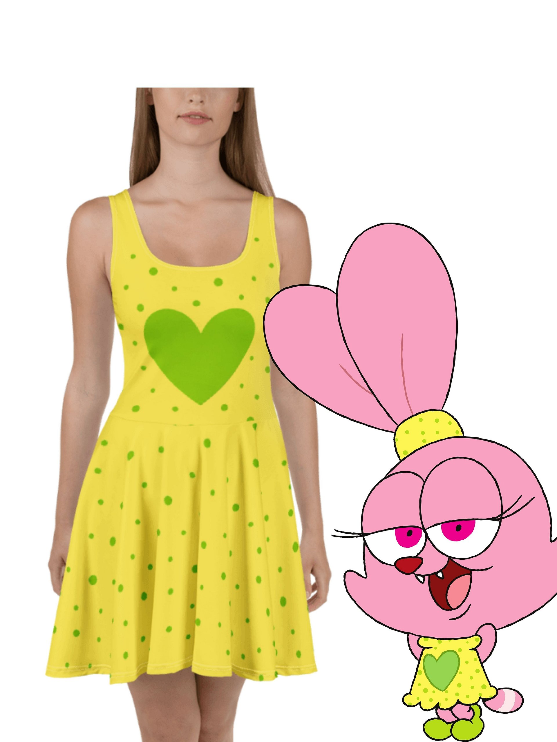 Chowder Panini Yellow Green Heart Skater Dress product image (1)
