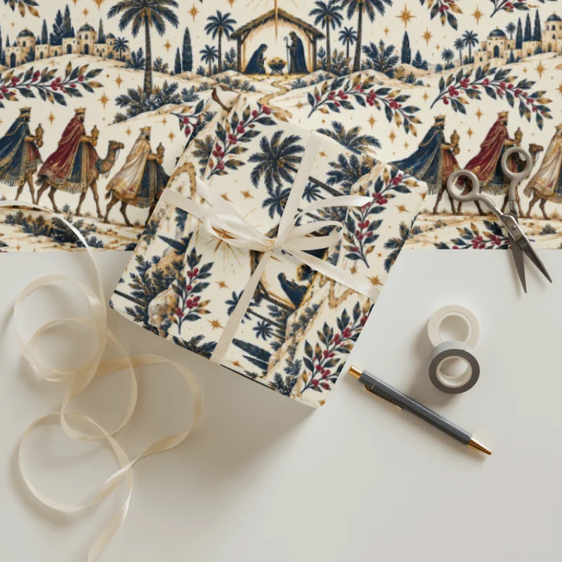 Elegant Nativity Christmas Wrapping Paper Collection | Christian Christmas Gift Wrap | Vintage Holy Night & Bethlehem Designs product image (7)
