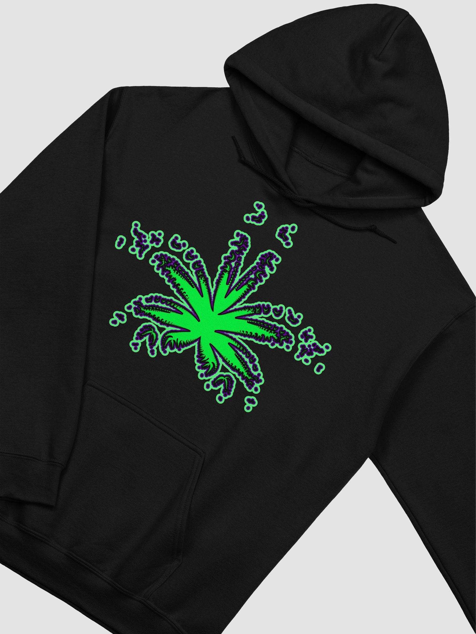 Cannabis Art Black Hoodie, Pot Leaf Stoner Clothing, Green Purple Weird Weed Design product image (2)