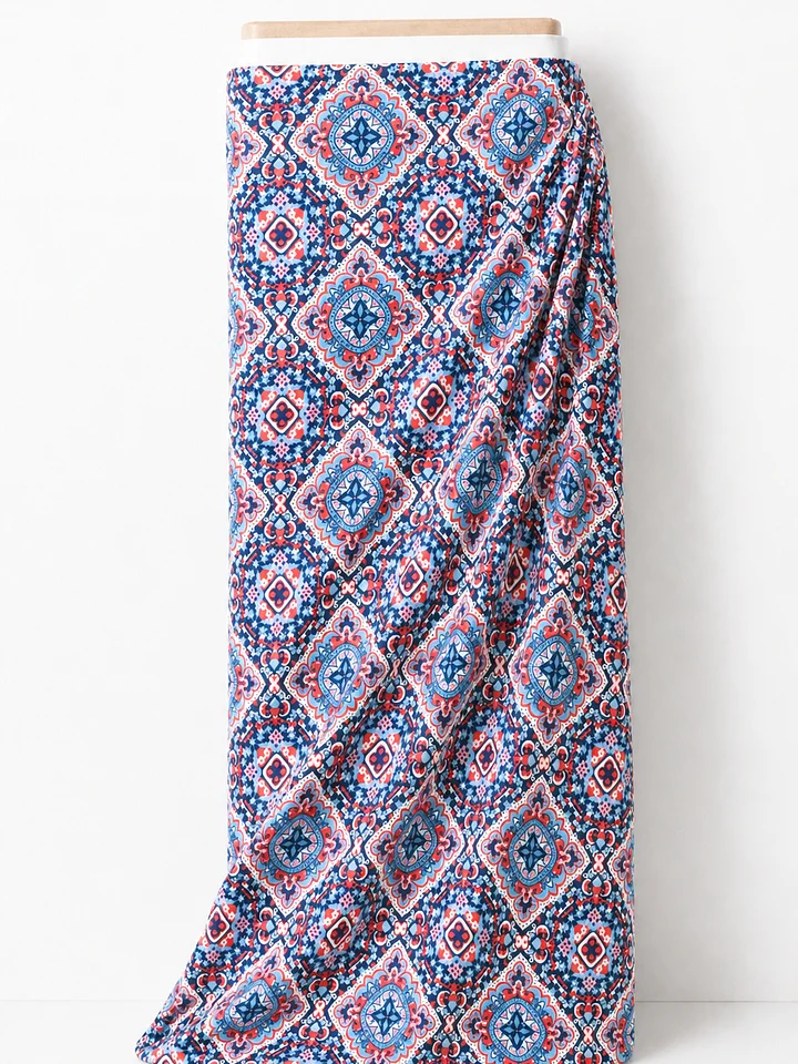 Navy Red White Paisley DBP Fabric product image (2)
