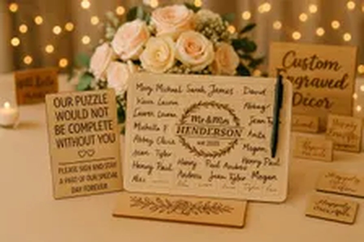 Wooden Wedding Puzzle Guest Book – Unique Custom Jigsaw Guestbook Alternative – Personalized Wood Guest Sign-In product image (2)