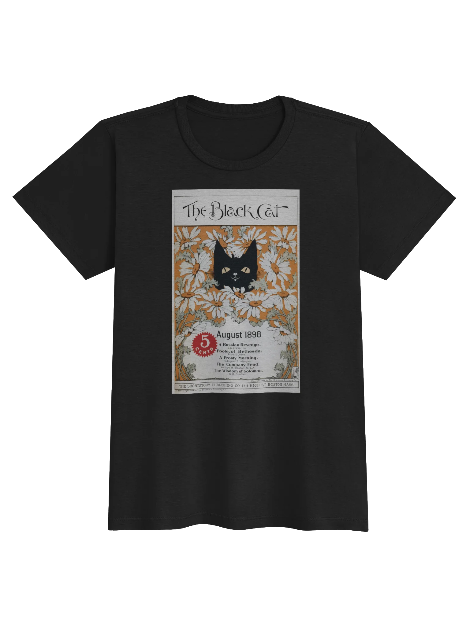 Vintage Black Cat Magazine Vintage Black Cat magazine cover tee with peeking black cat amidst white daisies. Semi-fitted Gildan Womens Softstyle Tee product image (1)