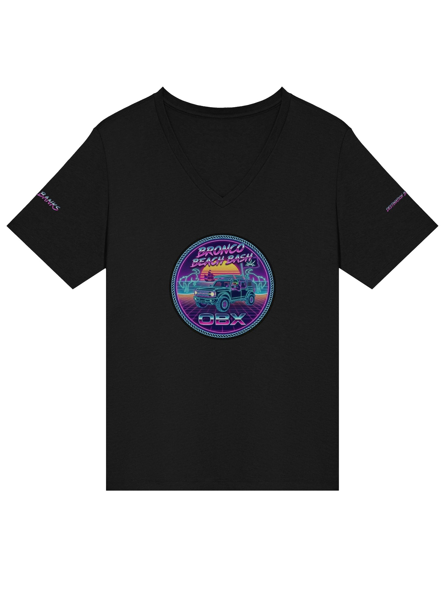 2026 Bronco Beach Bash OBX / Destination Bigfoot Bronco Collab V-Neck Bella+Canvas Supersoft T-Shirt (Multiple Colors Available) product image (5)