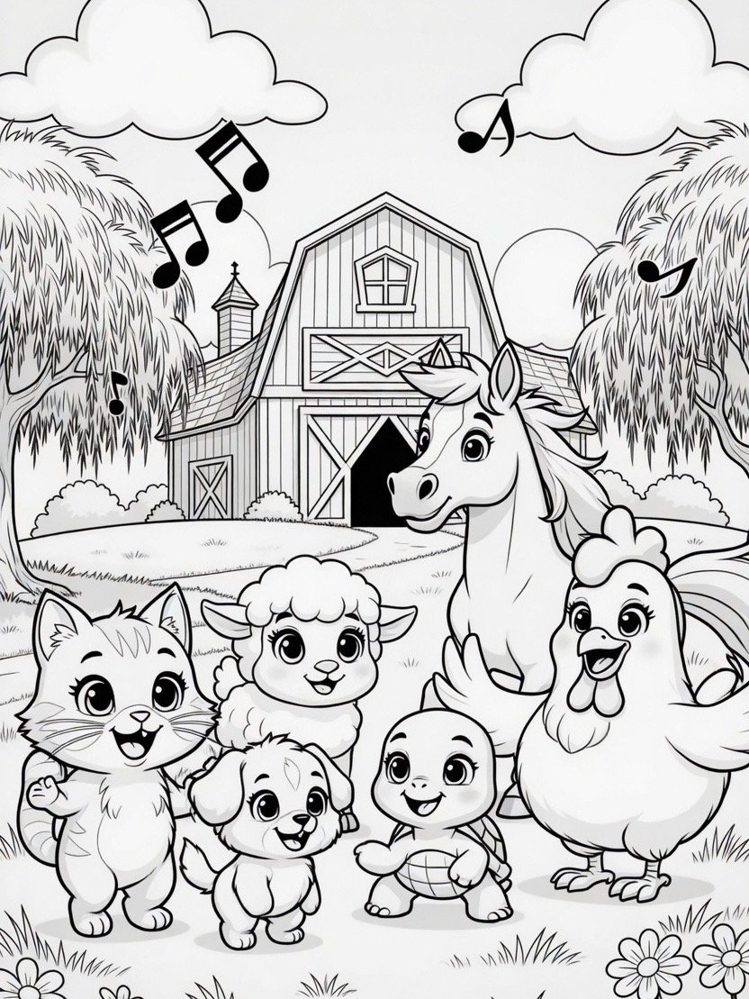 Sing A Rhyme Time Nursery Rhyme Farm Animal Coloring Pages Bundle l 12 Printable PDF Digital Download Pages With Song Lyrics For Ages 3+ l 2 Bonus Pages Included Without Lyrics product image (5)