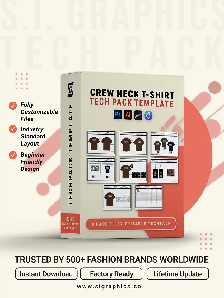 Crew Neck T-shirt Clothing Tech Pack Template product image (1)
