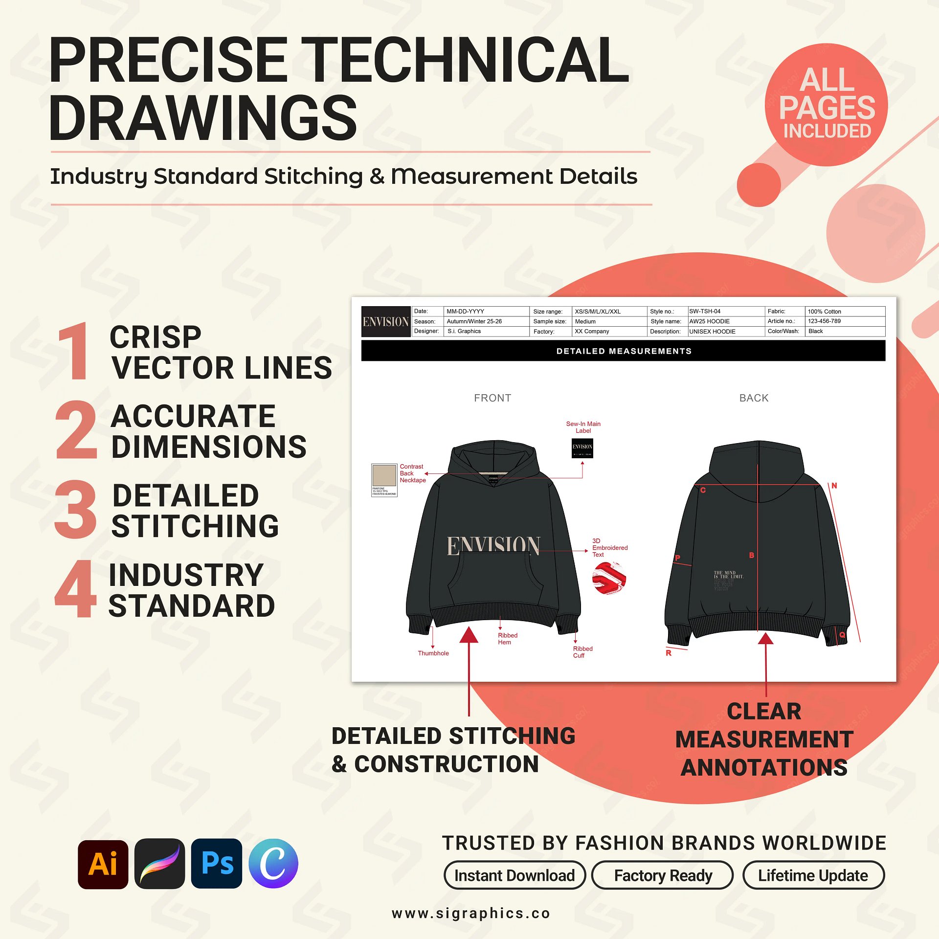 Pullover Hoodie Tech Pack Template product image (5)