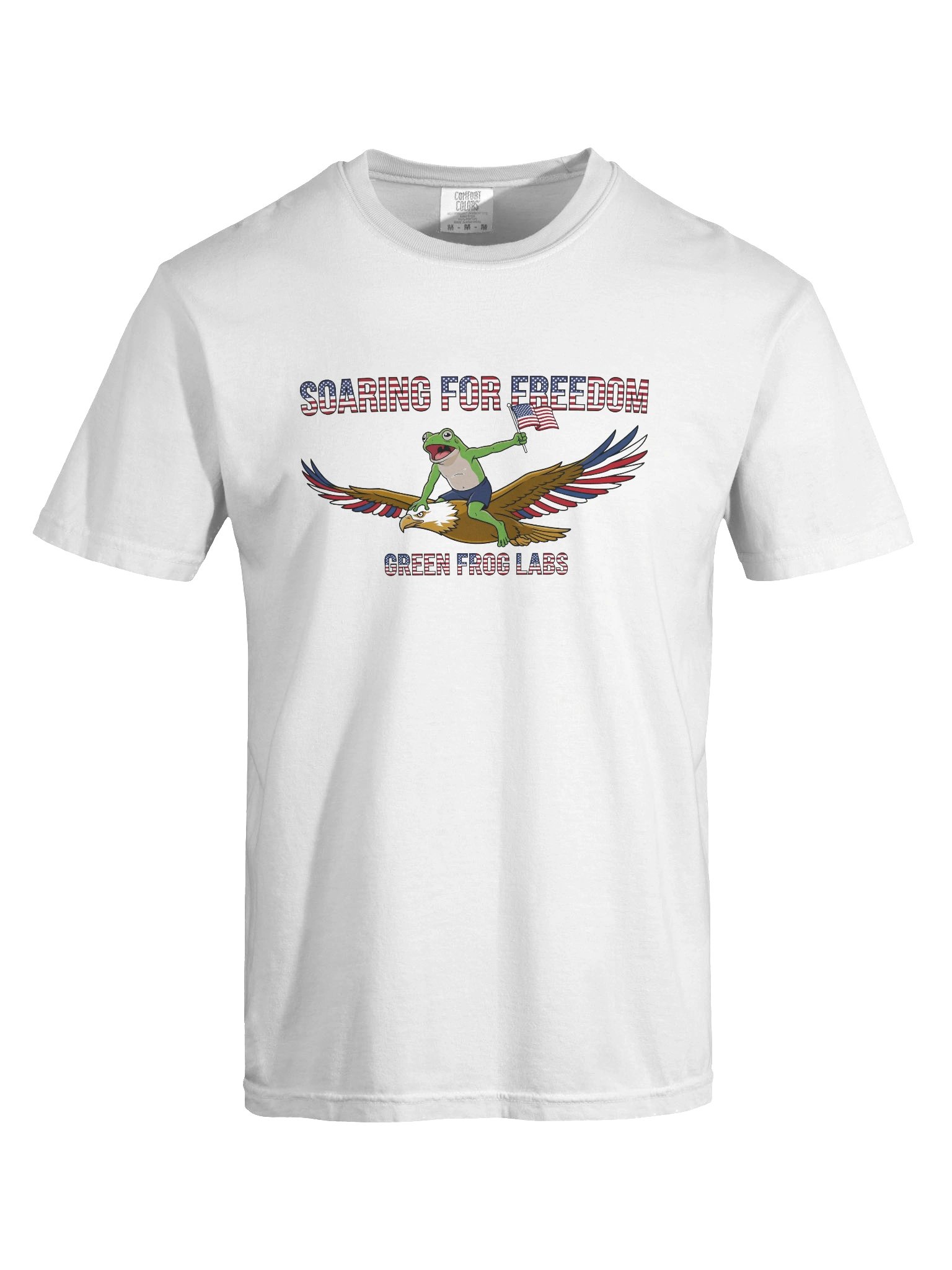 Soaring for Freedom Frog Tee | Patriotic Eagle Rider Meme Shirt, Green Frog Labs American Flag Tee product image (7)