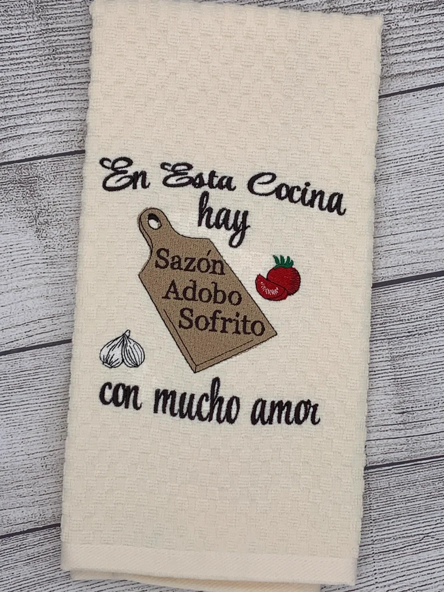 Embroidered Spanish Kitchen Towel: Sazon, Adobe, Sofrito product image (2)