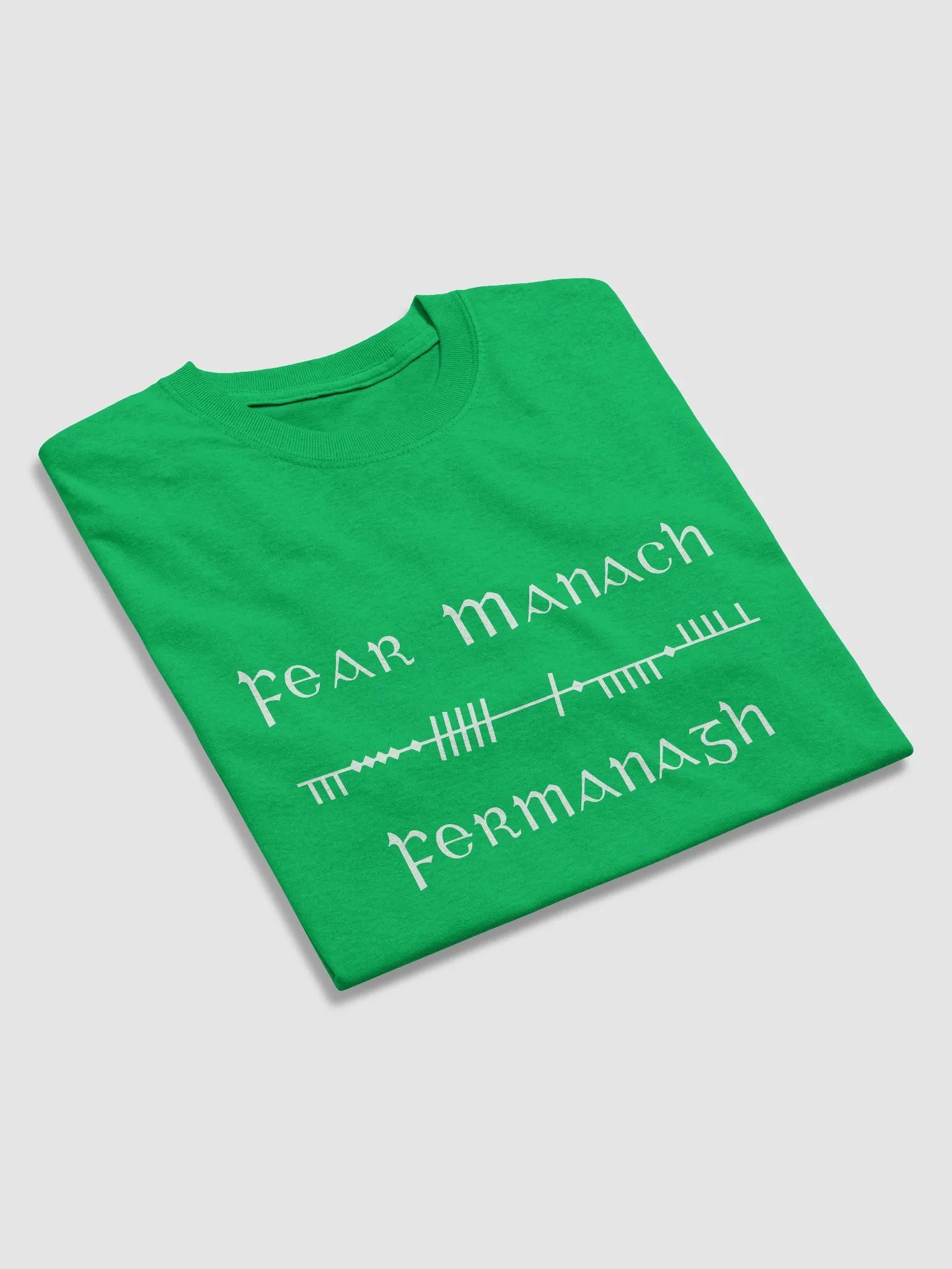 Fermanagh/Fear Manac Scholastic style Ogham, Green with white printed T-shirt product image (3)
