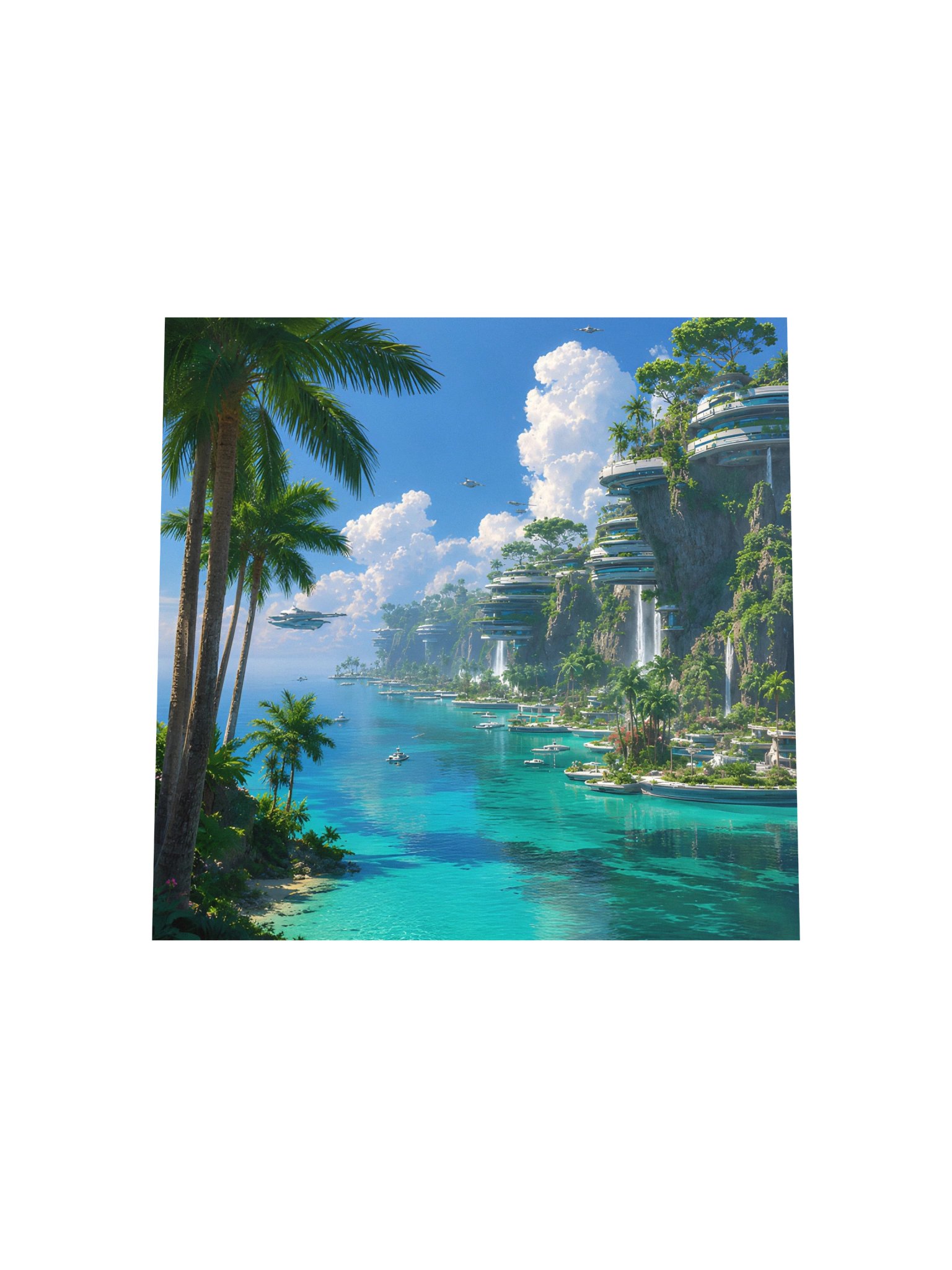 Tropical Sci-Fi Paradise Wall Art, Futuristic Island City Poster, Ocean Dreamscape 10x10 product image (6)