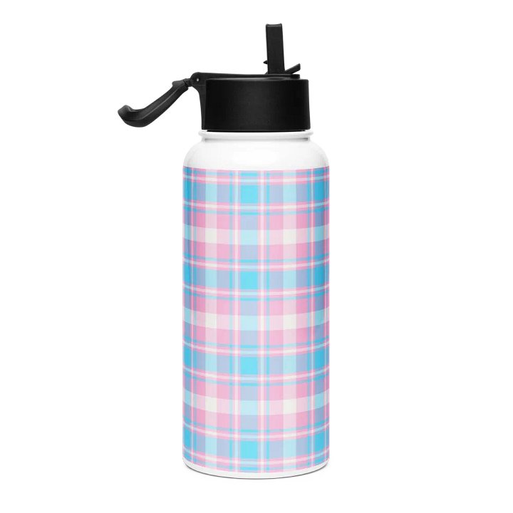 Baby Blue, Pink, and White Plaid Water Bottle product image (1)