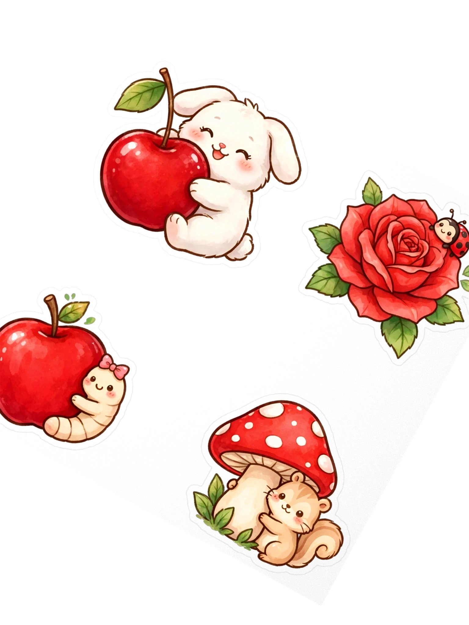 Cute Cartoon Apple & Mushroom Kiss Cut Stickers product image (3)