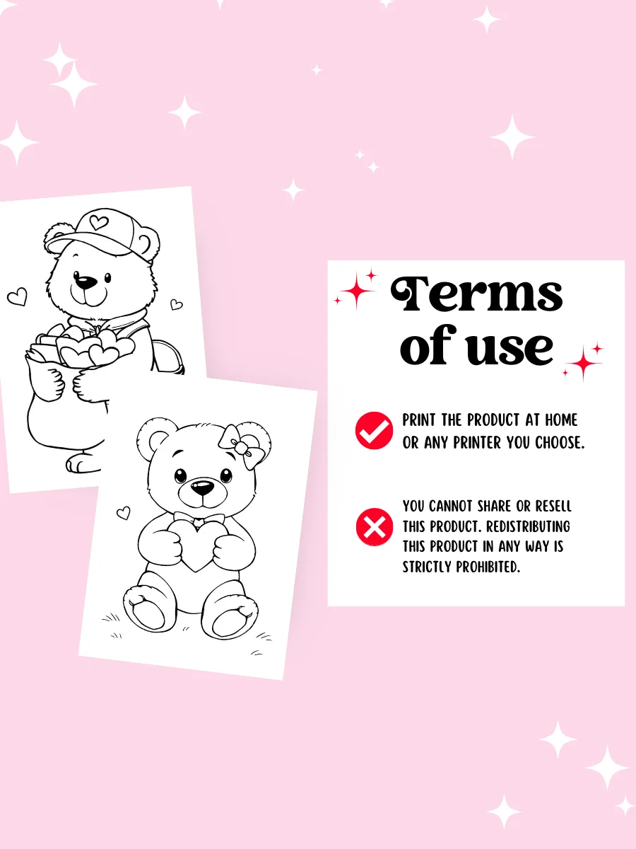 VALENTINE BEAR COLORING PAGES product image (7)