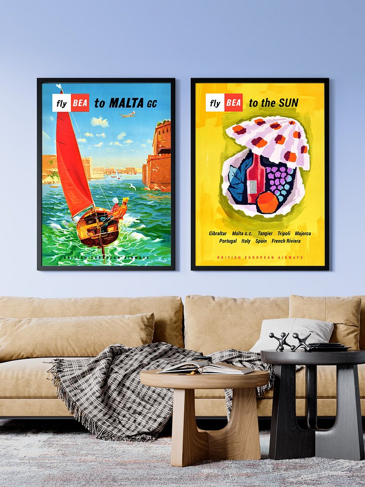 Fly to Malta, BEA, 1950s — retro travel poster, vintage travel print, retro travel wall art, retro wall art, travel wall decor product image (2)