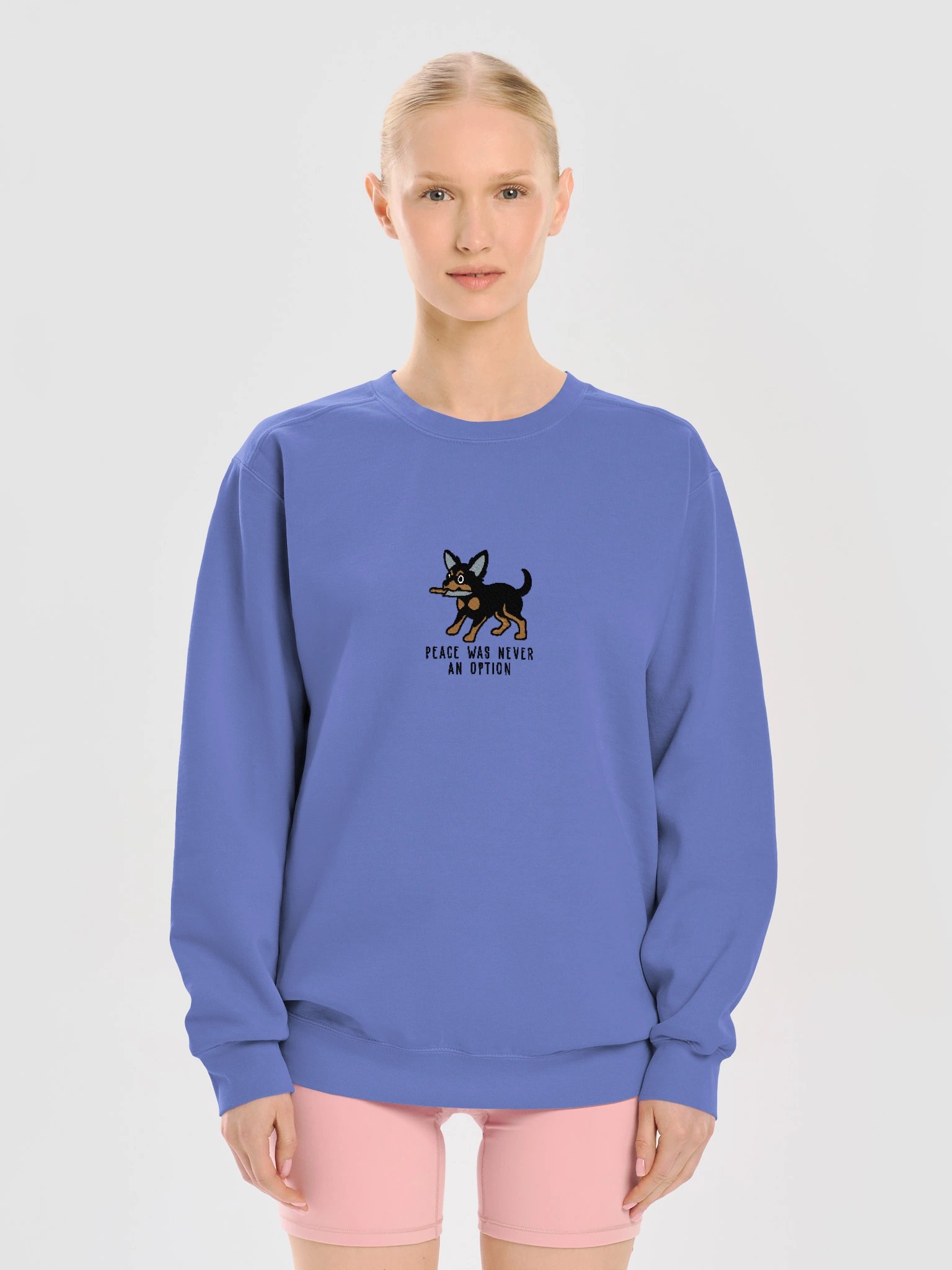 Peace Was Never an Option Funny Chibi-Style Embroidered Premium Sweatshirt for Chihuahua(Black & Tan) Owners product image (13)