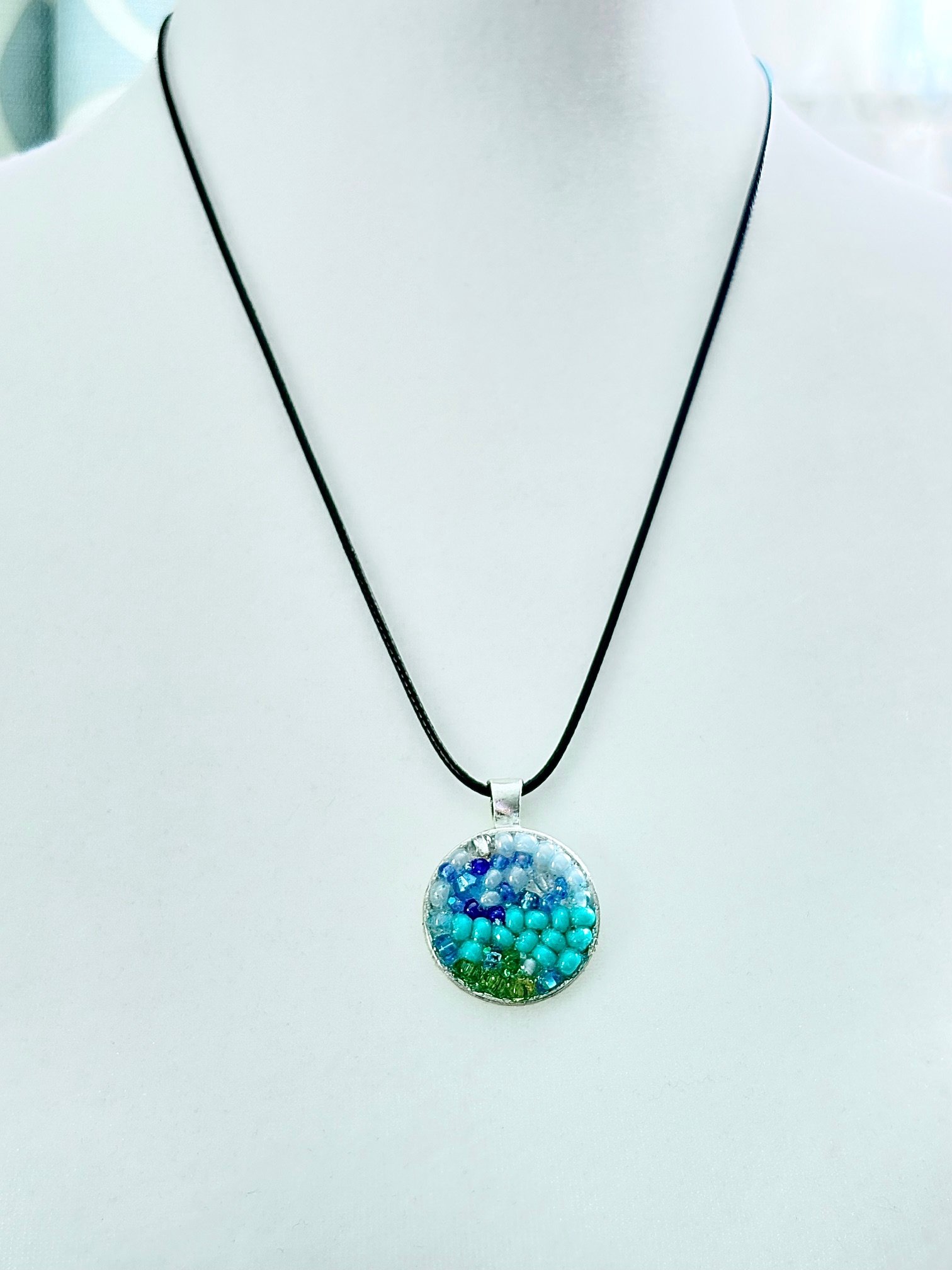 MFD-00015 | Ocean Dreamscape Pendant Necklace | Handmade Gradient Bead Art | Coastal Charm Jewelry by Monique Faella Designs™ product image (6)