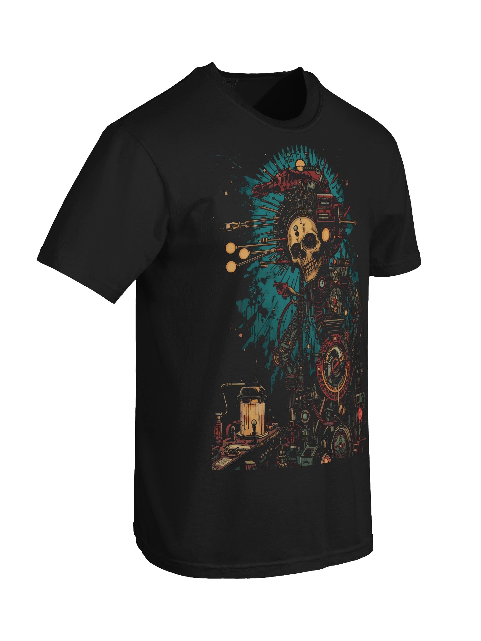 Retro-Futurist Skull Mechanic Heavyweight T-Shirt product image (4)