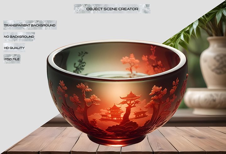 Chinese Art – Glass Bowl with Traditional Asian Decor PNG product image (2)