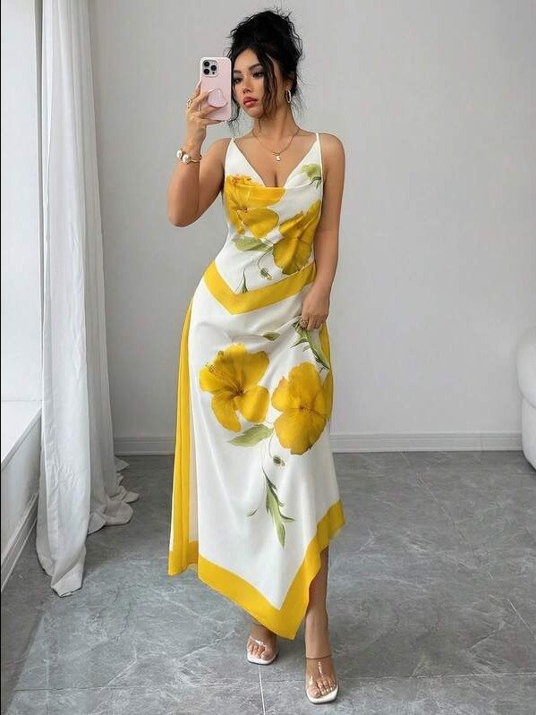 ADLEST Women's Romantic Vacation Outgoing Wear Spaghetti Strap Floral Print Dress, Spring/Summer product image (1)